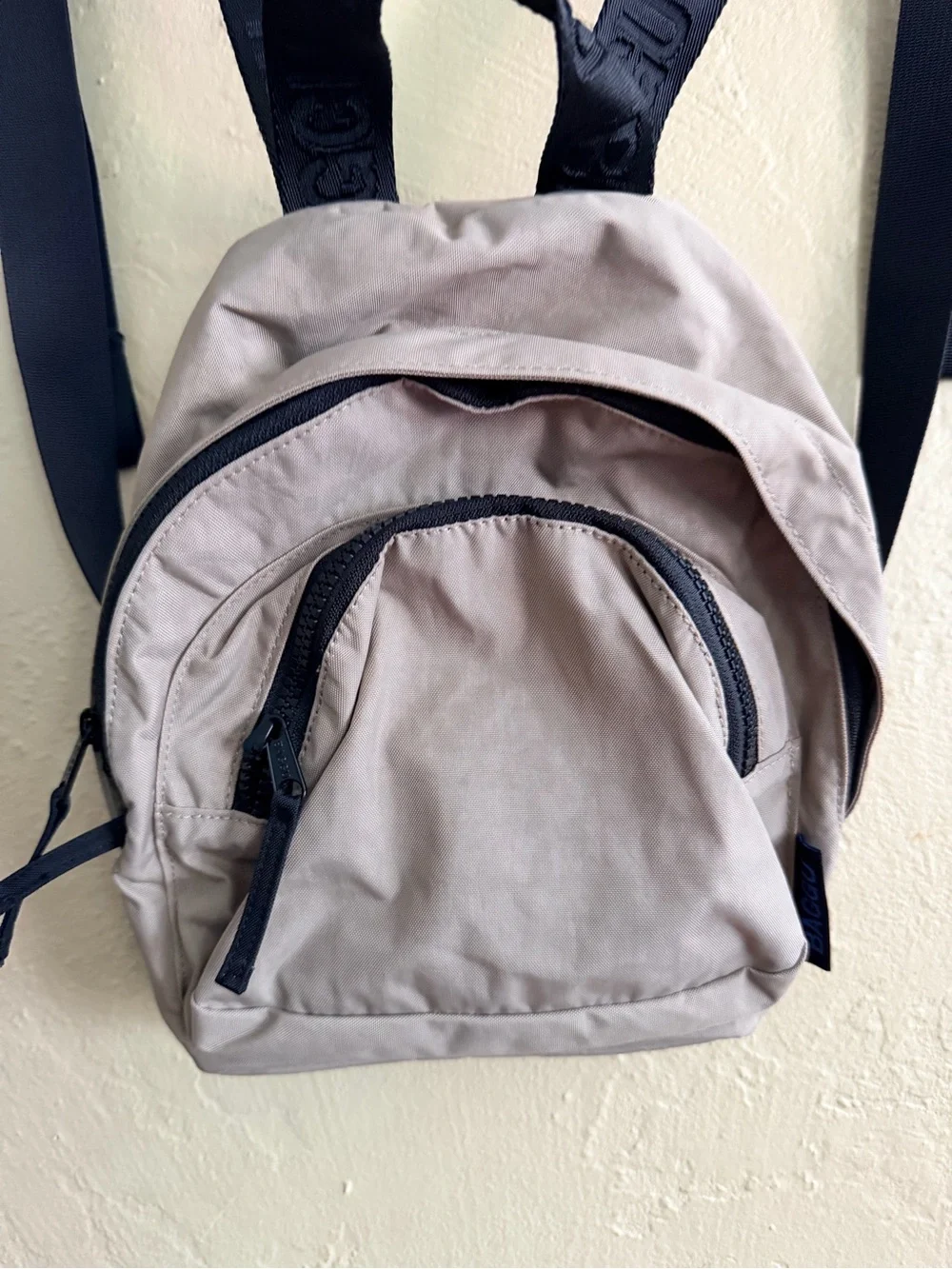 BAGGU Mini Backpack in Tan with Black Straps